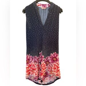 SJS Sleeveless Navy Dress with Pink/Violet Flowers size Small